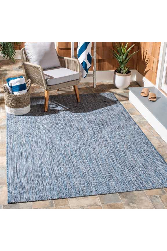 Courtyard Morven Chevron Stripes Indoor/Outdoor Area Rug, 8' x 10', Navy/Grey