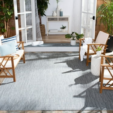 SAFAVIEH Courtyard Morven Chevron Stripes Indoor/Outdoor Area Rug, 8' x 11', Grey/Navy
