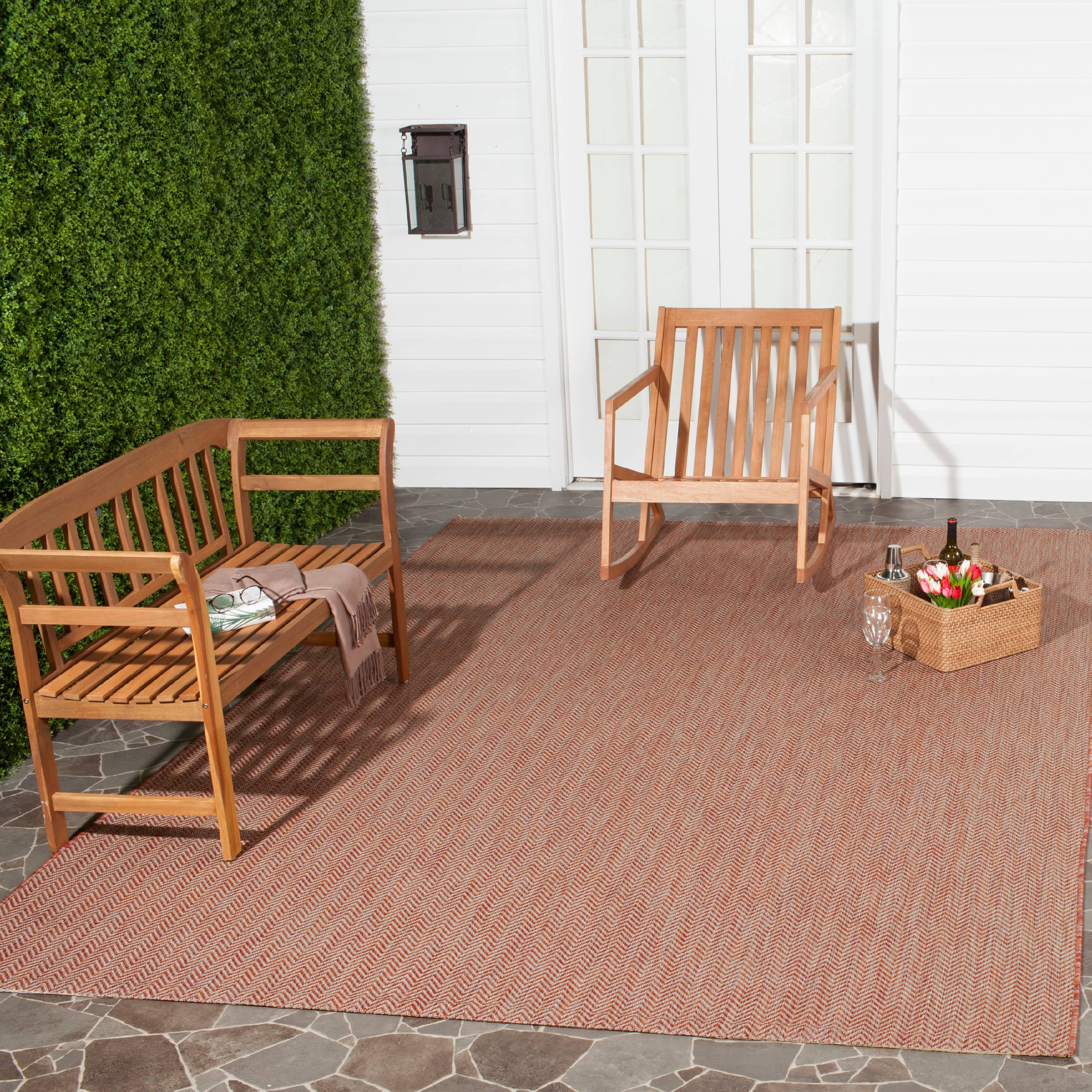 Reversible Courtyard Red & Beige Flat Woven Synthetic Area Rug - 8' x 11'