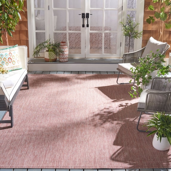 SAFAVIEH Courtyard Morven Chevron Stripes Indoor/Outdoor Area Rug, 9' x 12', Red/Beige