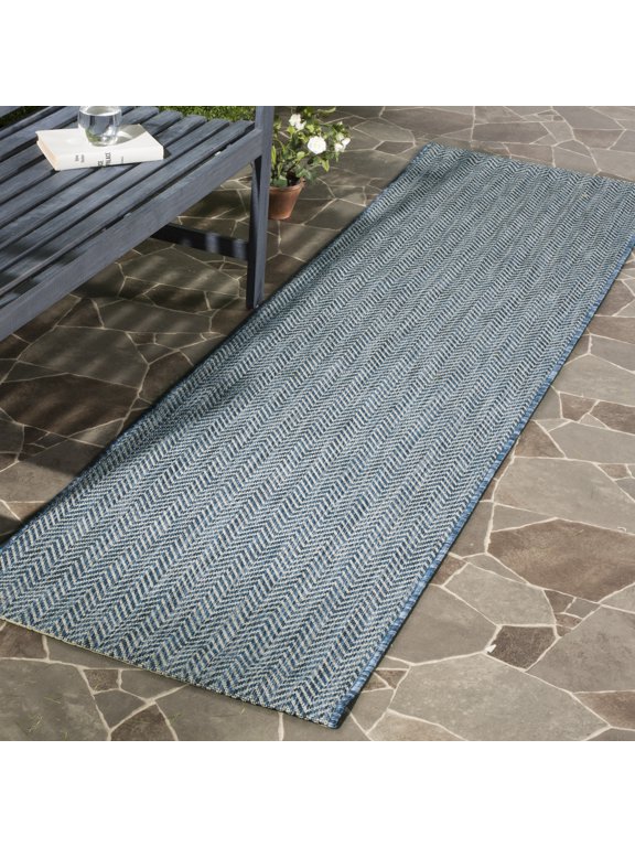 Courtyard Blazhe Chevron Indoor/Outdoor Runner Rug, Navy/Gray, 2'3" x 12'