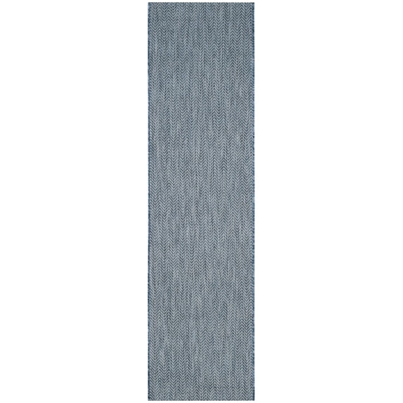 SAFAVIEH Courtyard Morven Chevron Stripes Indoor/Outdoor Runner, 2'3" x 18', Navy/Grey