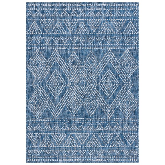 SAFAVIEH Courtyard Morven Geometric Indoor/Outdoor Area Rug, Navy/Grey, 5'3" x 7'7"