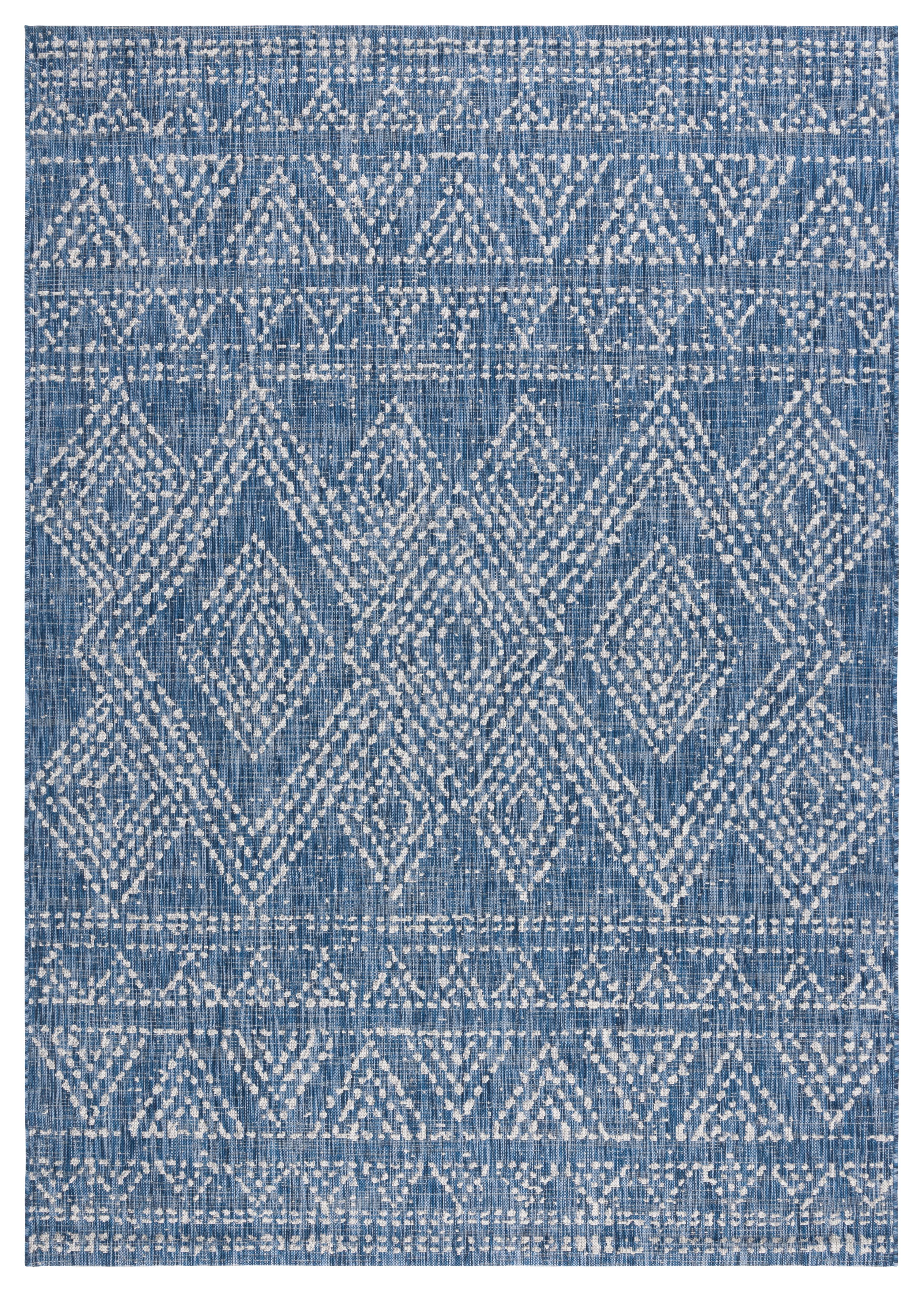 SAFAVIEH Courtyard Morven Geometric Indoor/Outdoor Area Rug, Navy/Grey, 6'7" x 9'6"