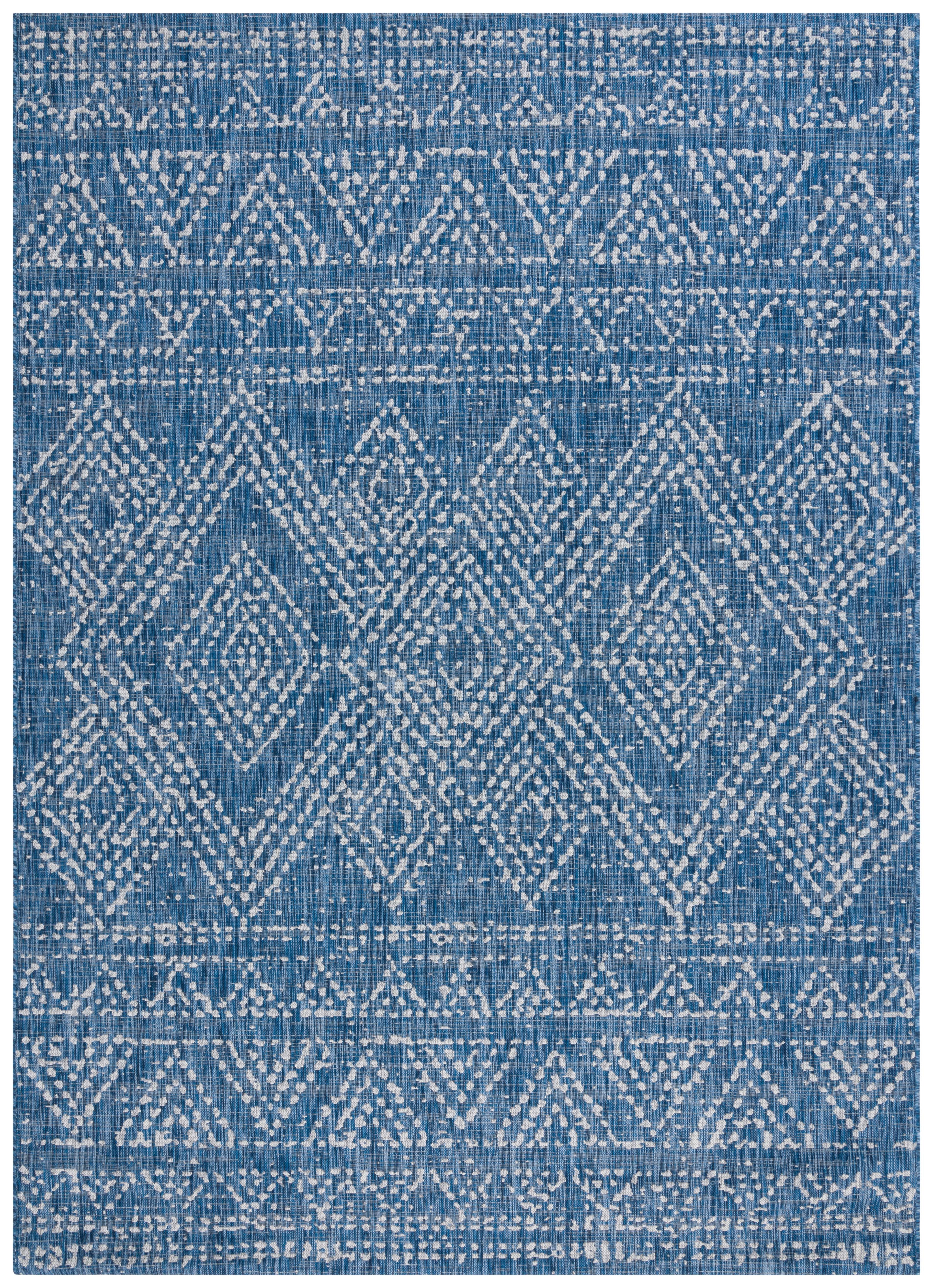 SAFAVIEH Courtyard Morven Geometric Indoor/Outdoor Area Rug, Navy/Grey, 8' x 11'