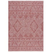 SAFAVIEH Courtyard Morven Geometric Indoor/Outdoor Area Rug, Red/Beige, 5'3" x 7'7"