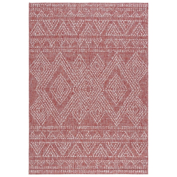 SAFAVIEH Courtyard Morven Geometric Indoor/Outdoor Area Rug, Red/Beige, 5'3" x 7'7"