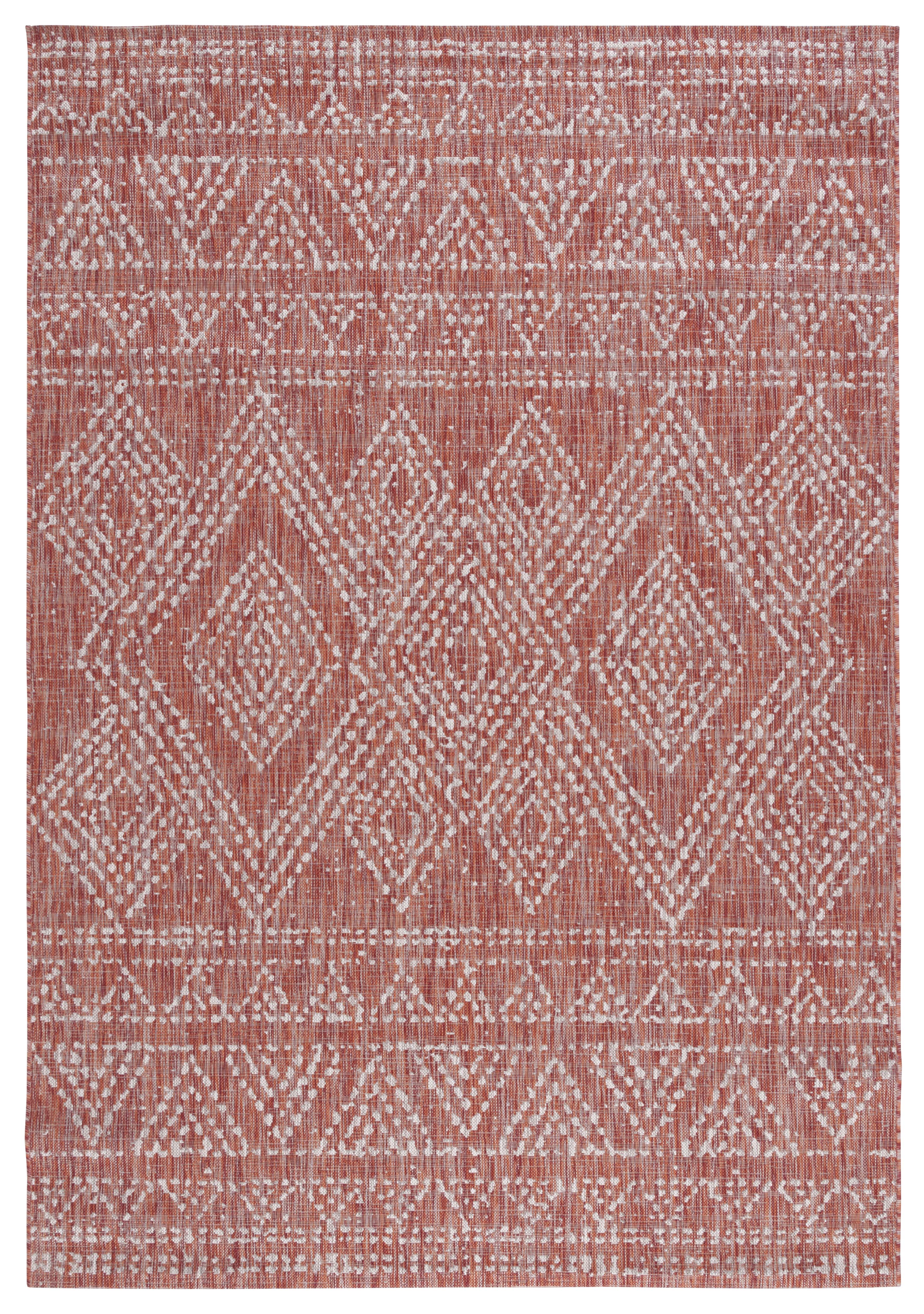 SAFAVIEH Courtyard Morven Geometric Indoor/Outdoor Area Rug, Red/Beige, 6'7" x 9'6"