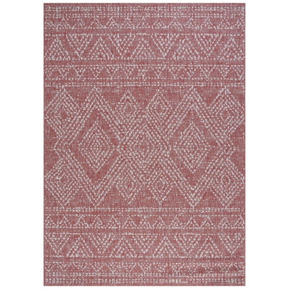 SAFAVIEH Courtyard Morven Geometric Indoor/Outdoor Area Rug, Red/Beige, 8' x 11'