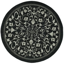 SAFAVIEH Courtyard Nanda Botanical Indoor/Outdoor Area Rug, Black/Sand, 4' x 4' Round