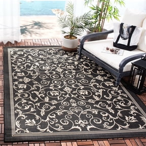 Safavieh Courtyard Nanda Botanical Indoor/Outdoor Area Rug, Black/Sand, 4' x 4' Square