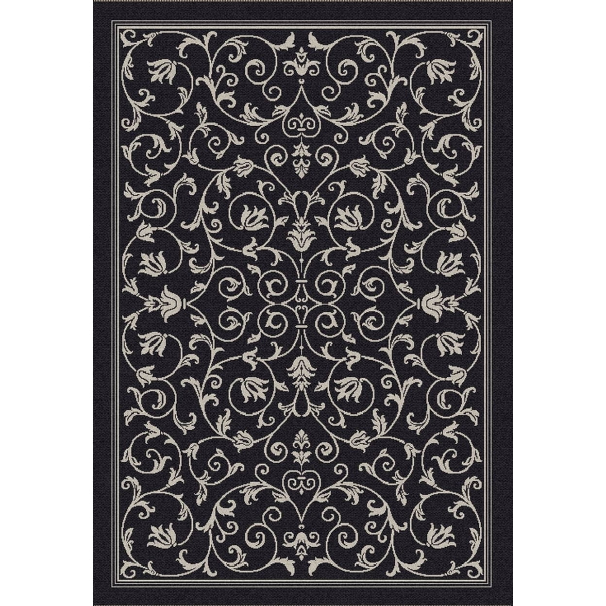 Black and Sand Botanical Indoor/Outdoor Area Rug, 4' x 5'7"