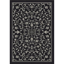 SAFAVIEH Courtyard Nanda Botanical Indoor/Outdoor Area Rug, Black/Sand, 4' x 5'7"