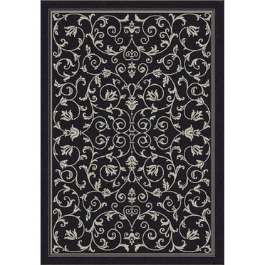 SAFAVIEH Courtyard Nanda Botanical Indoor/Outdoor Area Rug, Black/Sand, 4' x 5'7"