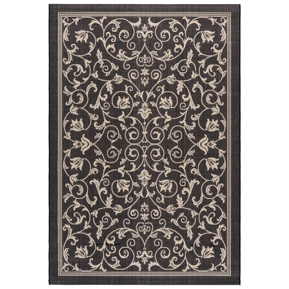 Safavieh Courtyard Nanda Botanical Indoor/Outdoor Area Rug, Black/Sand, 4' x 5'7"
