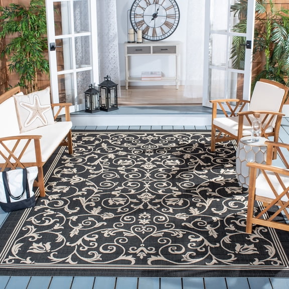 Safavieh Courtyard Nanda Botanical Indoor/Outdoor Area Rug, Black/Sand, 8' x 10'