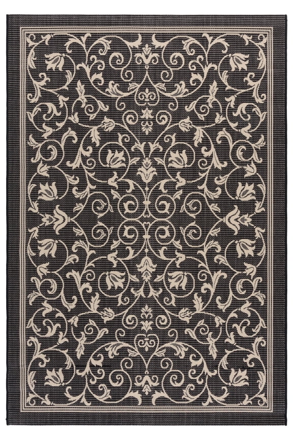 Courtyard Nanda Botanical Indoor/Outdoor Area Rug, Black/Sand, 8' x 10'