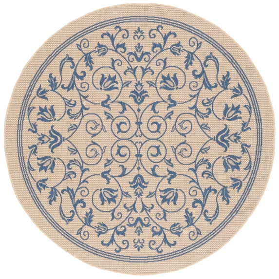Safavieh Courtyard Nanda Botanical Indoor/Outdoor Area Rug, Natural/Blue, 5'3" x 5'3" Round
