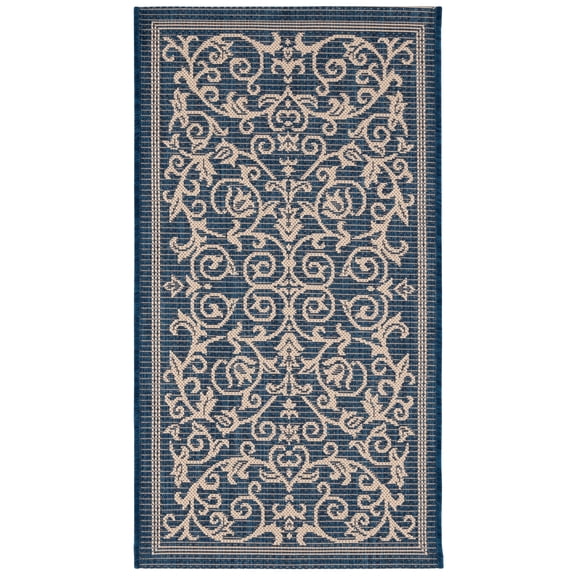 Safavieh Courtyard Nanda Botanical Indoor/Outdoor Area Rug, Navy/Beige, 2' x 3'7"