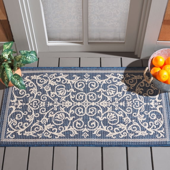 Safavieh Courtyard Nanda Botanical Indoor/Outdoor Area Rug, Navy/Beige, 2' x 3'7"