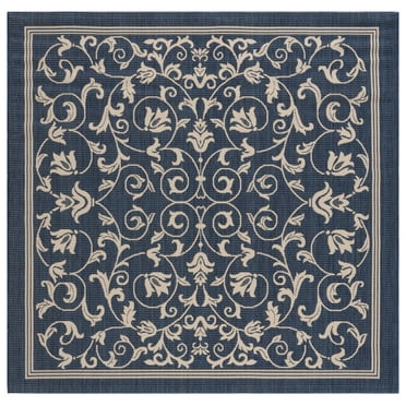 SAFAVIEH Courtyard Nanda Botanical Indoor/Outdoor Area Rug, Navy/Beige, 4' x 4' Square