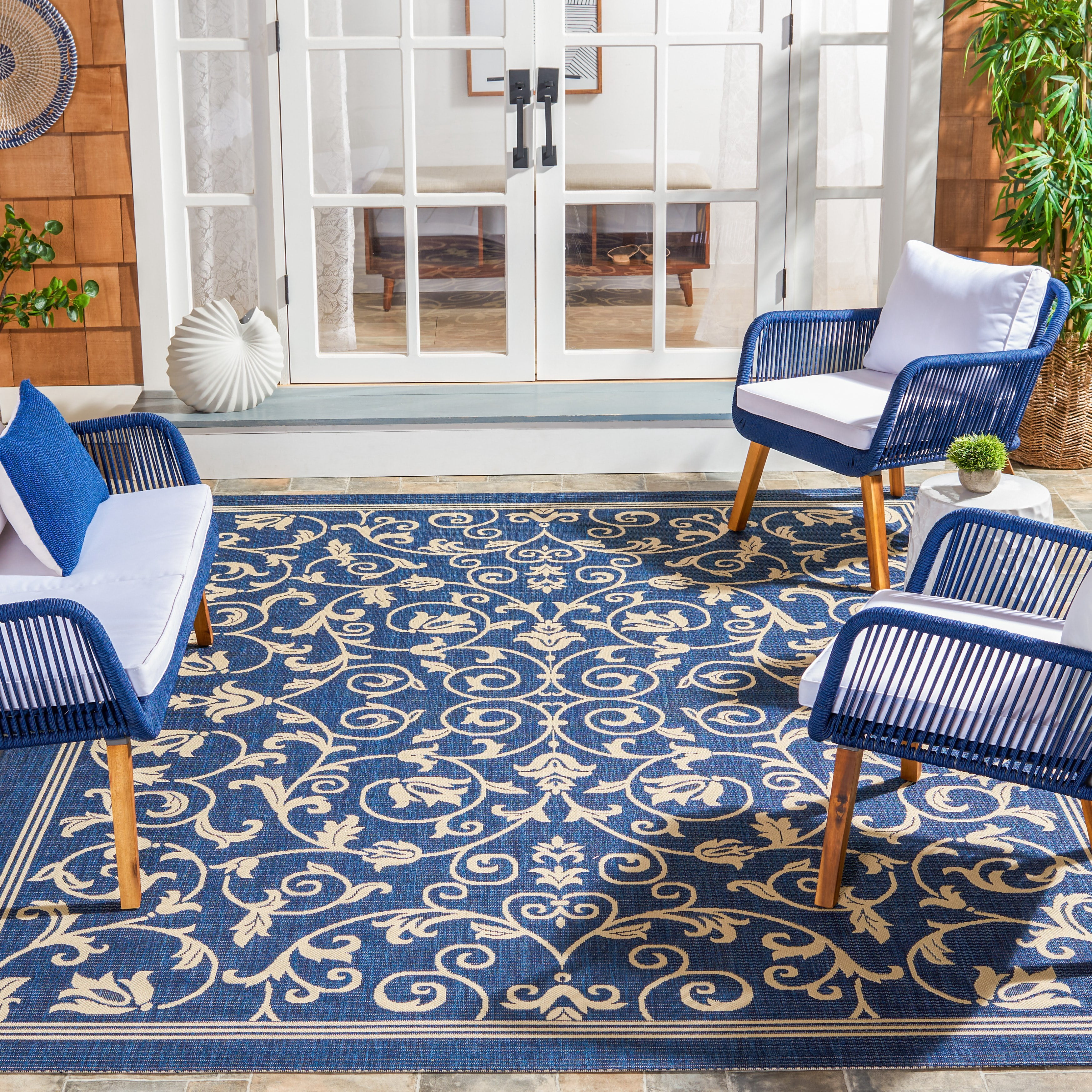 Gd Nanda Rug Safavieh Courtyard Nanda Botanical Indoor/Outdoor Area Rug, Navy/Beige ...
