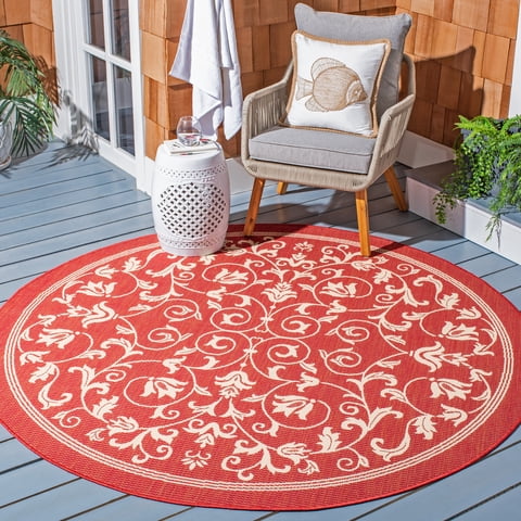 Safavieh Courtyard Nanda Botanical Indoor/Outdoor Area Rug, Red/Natural, 5'3" x 5'3" Round