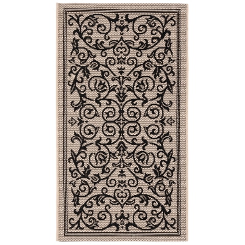 Safavieh Courtyard Nanda Botanical Indoor/Outdoor Area Rug, Sand/Black, 2' x 3'7"
