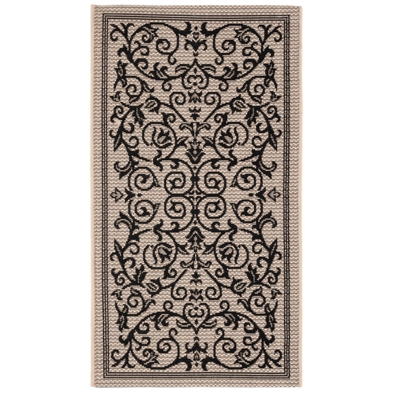 Safavieh Courtyard Nanda Botanical Indoor/Outdoor Area Rug, Sand/Black, 2' x 3'7"