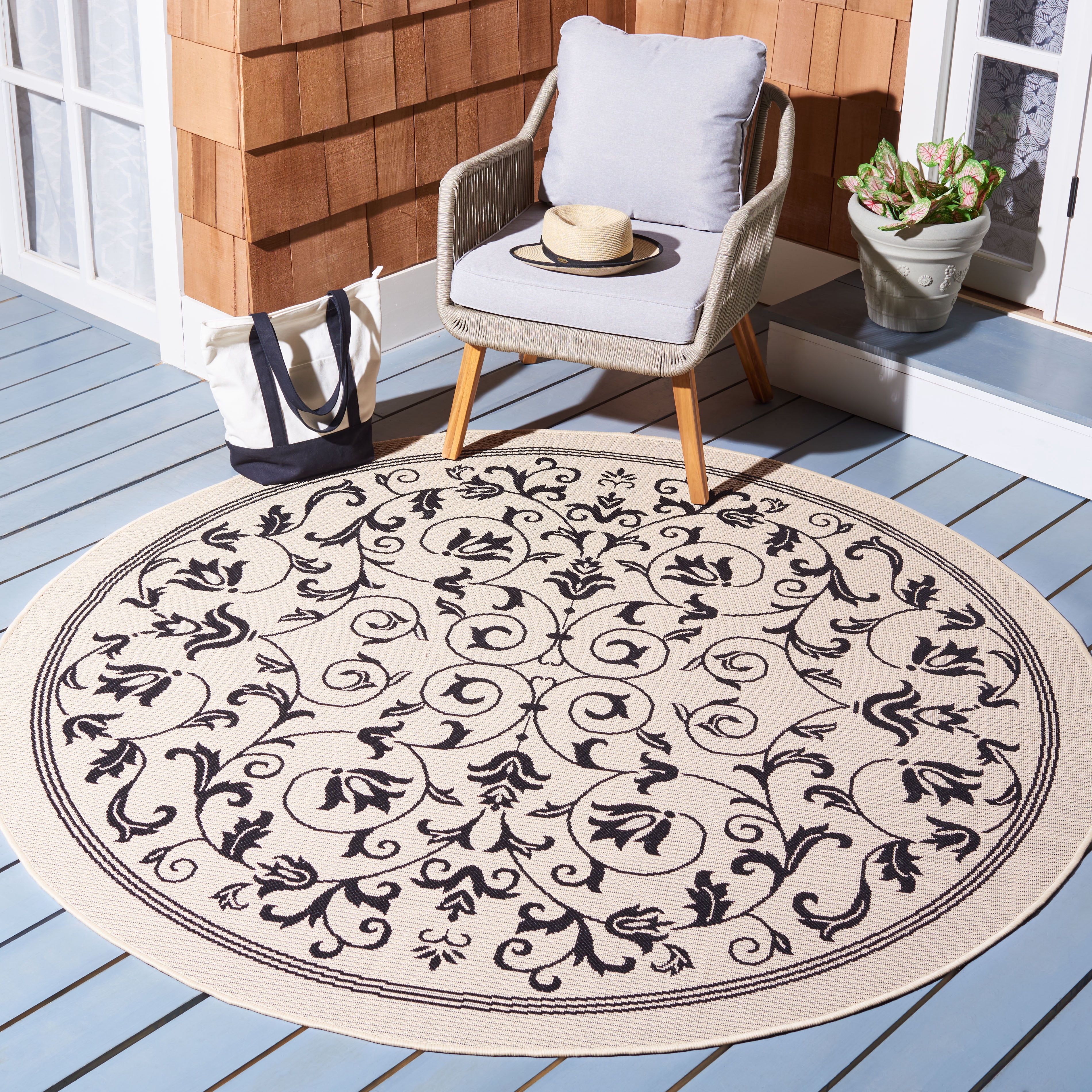 Gd Nanda Rug Safavieh Courtyard Nanda Botanical Indoor/Outdoor Area Rug, Sand/Black ...