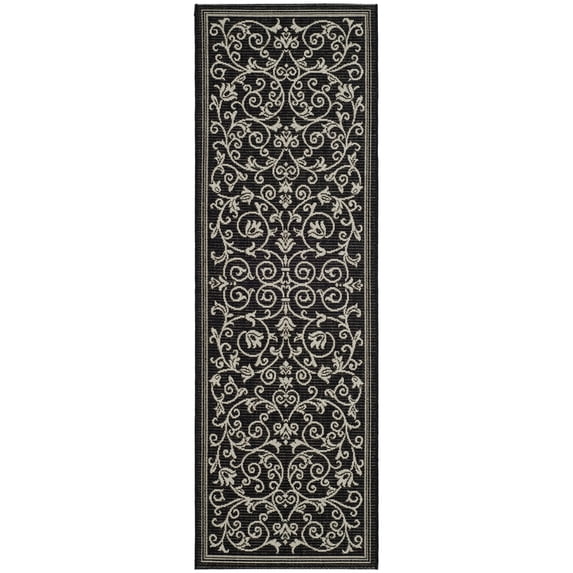 Safavieh Courtyard Nanda Botanical Indoor/Outdoor Runner Rug, Black/Sand, 2'3" x 16'