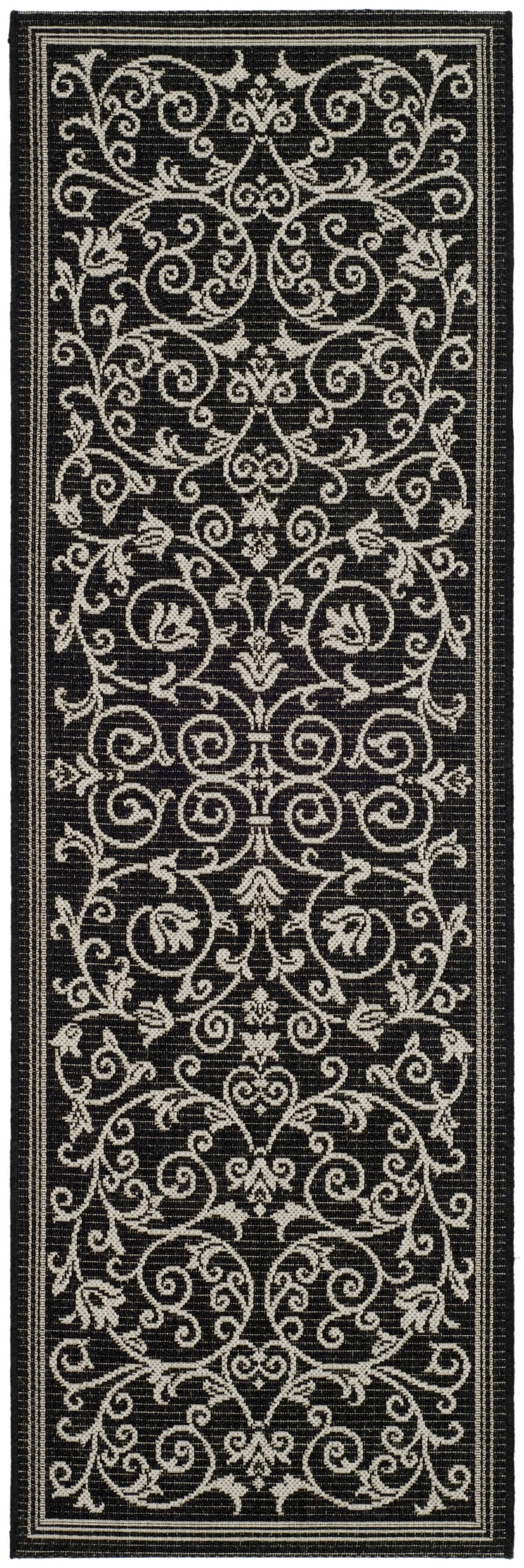Safavieh Courtyard Nanda Botanical Indoor/Outdoor Runner Rug, Black/Sand, 2'3" x 8'