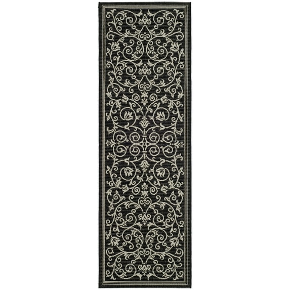 Safavieh Courtyard Nanda Botanical Indoor/Outdoor Runner Rug, Black/Sand, 2'3" x 8'