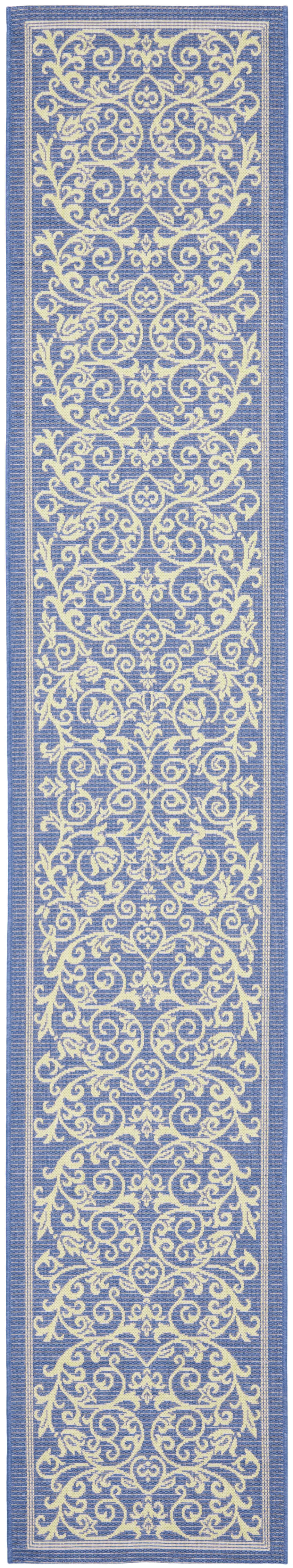 SAFAVIEH Courtyard Nanda Botanical Indoor/Outdoor Runner Rug, Blue ...