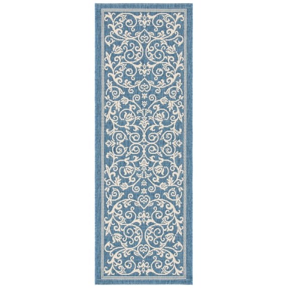 Safavieh Courtyard Nanda Botanical Indoor/Outdoor Runner Rug, Blue/Natural, 2'3" x 8'