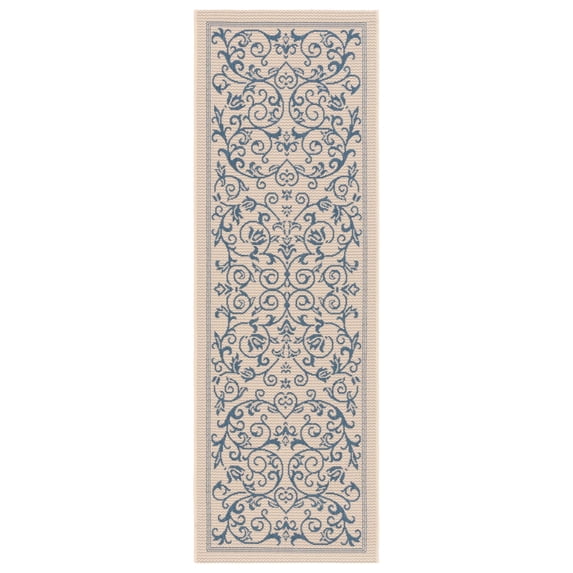Safavieh Courtyard Nanda Botanical Indoor/Outdoor Runner Rug, Natural/Blue, 2'3" x 8'