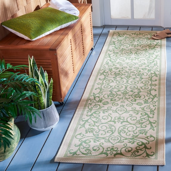 Safavieh Courtyard Nanda Botanical Indoor/Outdoor Runner Rug, Natural/Olive, 2'3" x 12'