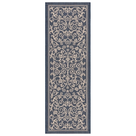 Safavieh Courtyard Nanda Botanical Indoor/Outdoor Runner Rug, Navy/Beige, 2'3" x 8'