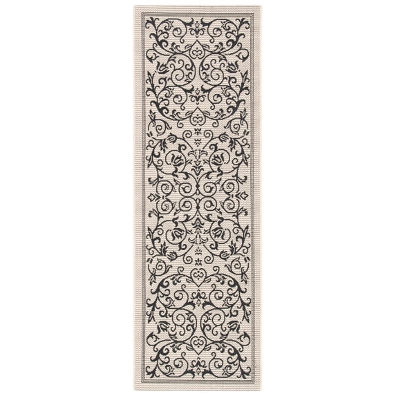 Safavieh Courtyard Nanda Botanical Indoor/Outdoor Runner Rug, Sand/Black, 2'3" x 6'7"