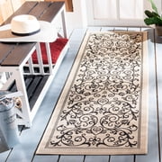 Safavieh Courtyard Nanda Botanical Indoor/Outdoor Runner Rug, Sand/Black, 2'3" x 8'