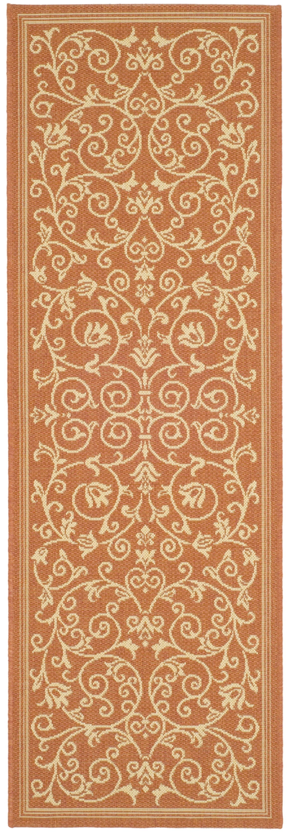 Terracotta and Natural Botanical Pattern Synthetic Runner Rug