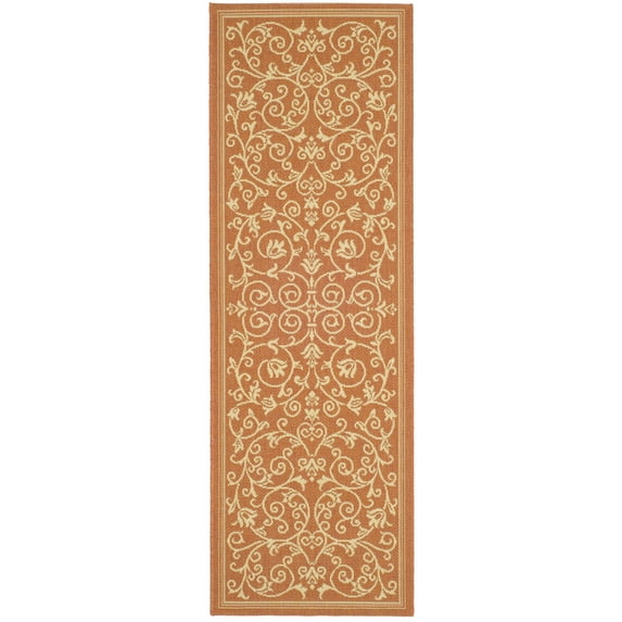 Safavieh Courtyard Nanda Botanical Indoor/Outdoor Runner Rug, Terracotta/Natural, 2'3" x 12'