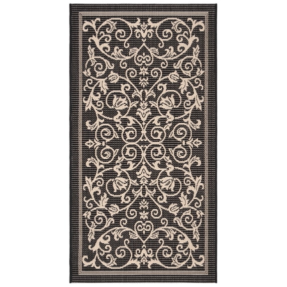 Safavieh Courtyard Nanda Botanical Indoor/Outdoor Area Rug, Black/Sand, 2'7" x 5'