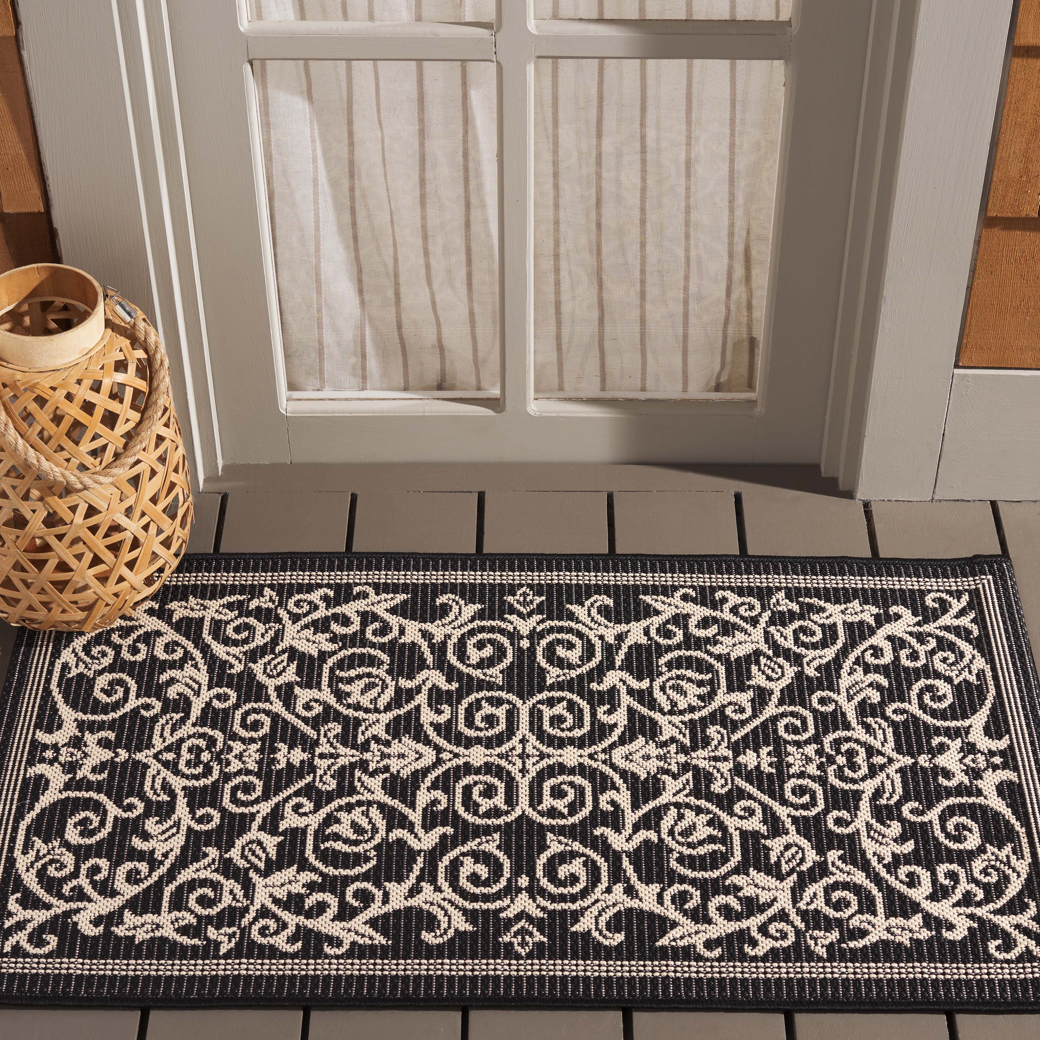 Gd Nanda Rug Safavieh Courtyard Nanda Botanical Indoor/Outdoor Area Rug, Black/Sand ...