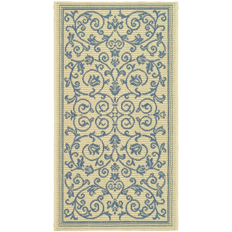 5' X 5' Blue and Green Floral Indoor Outdoor Area Rug 5' X 5' Blue and Green Floral Indoor Outdoor Area Rug