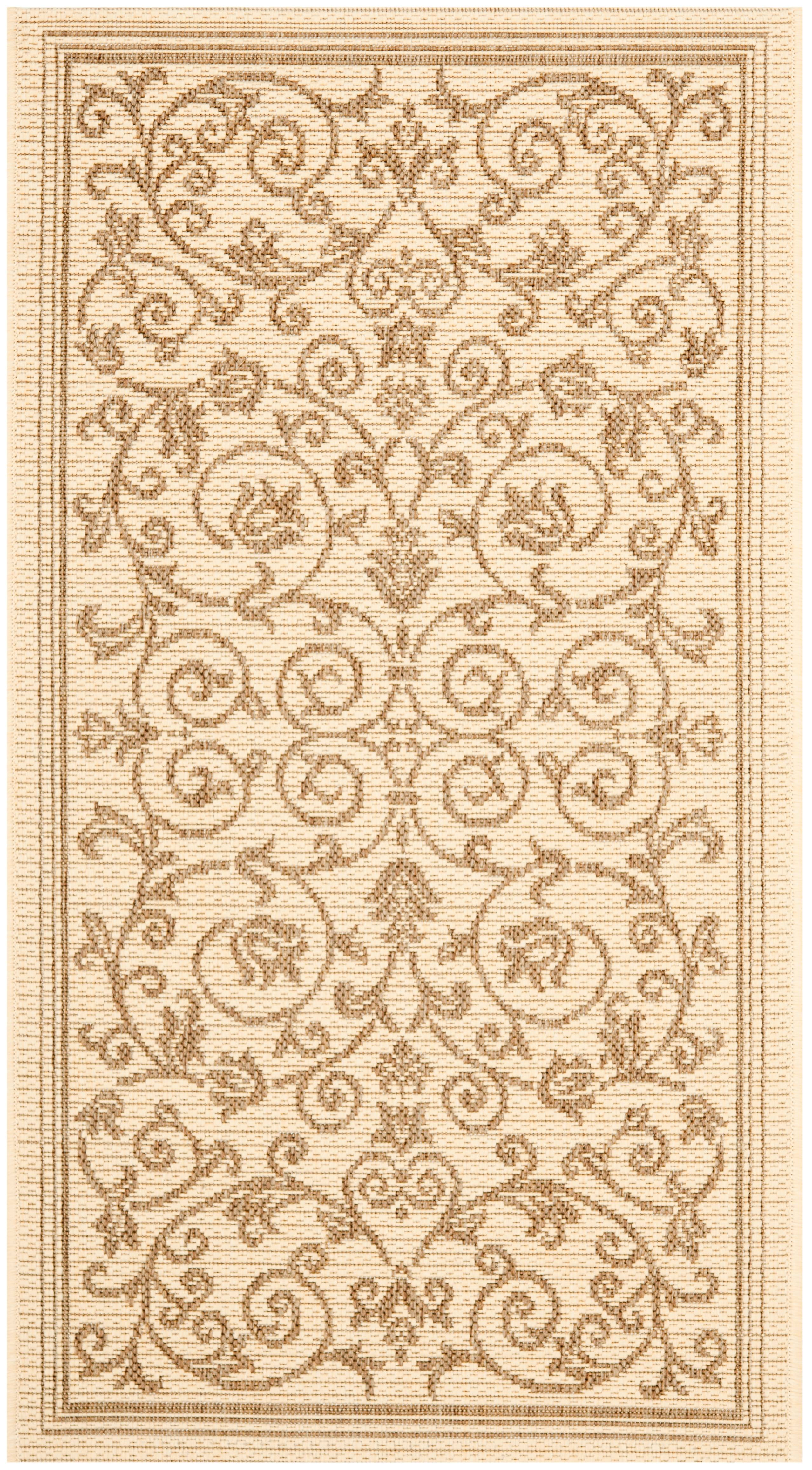 Courtyard Scroll 2'7" x 5' Natural Brown Synthetic Round Area Rug