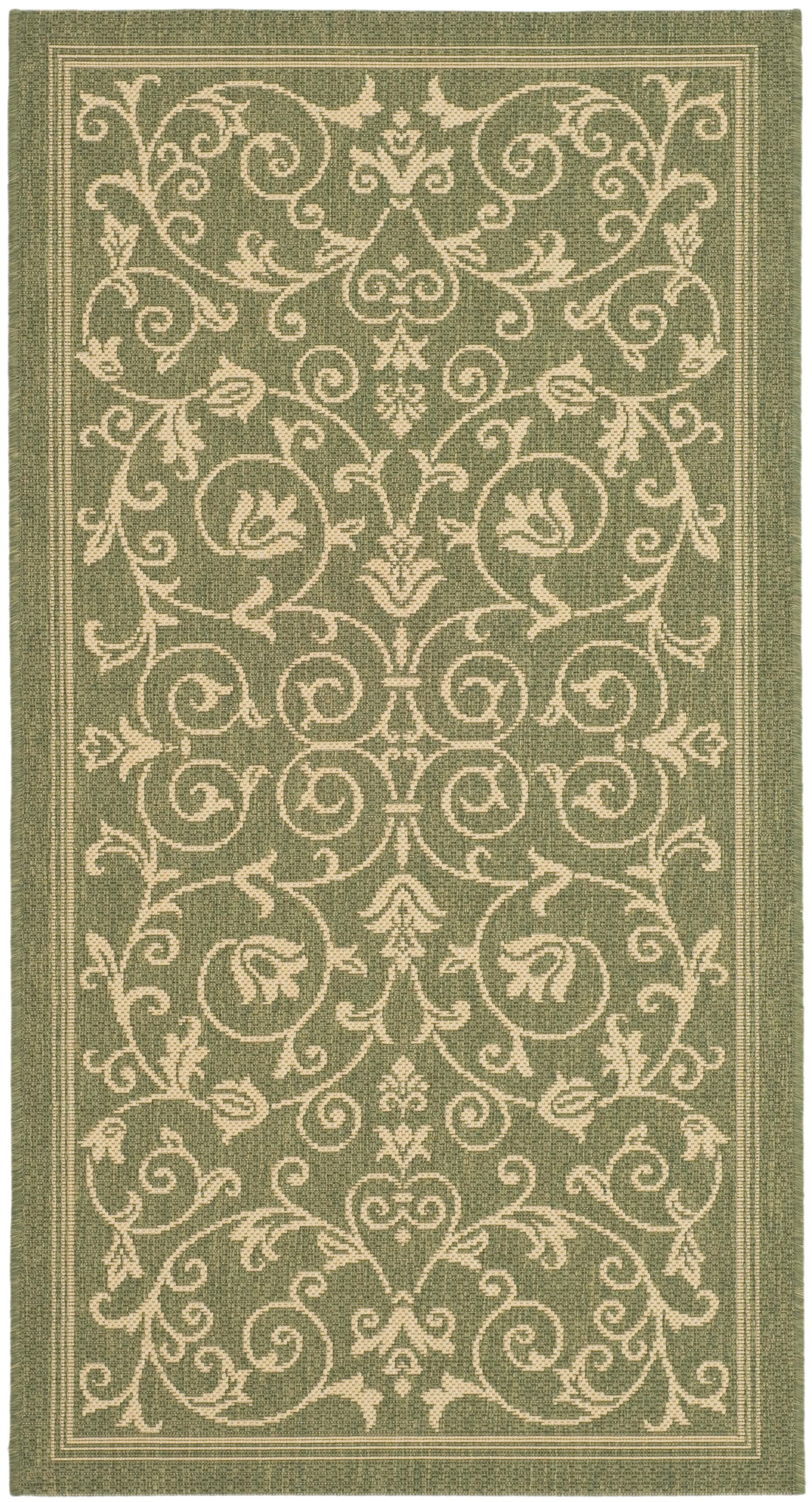 Olive and Natural Synthetic Floral Indoor/Outdoor Area Rug