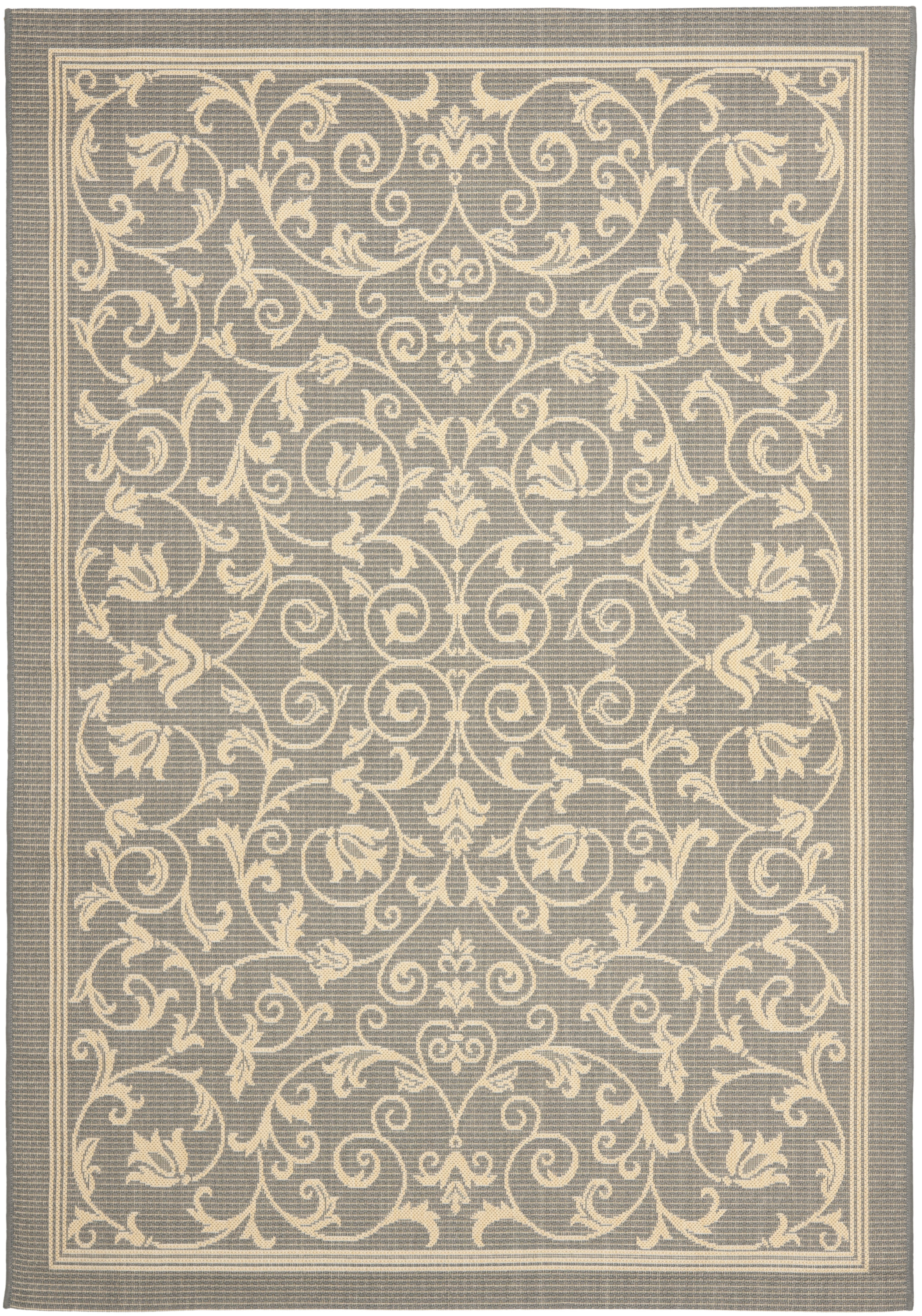 Gray Baroque Print Rectangular Synthetic Outdoor Rug