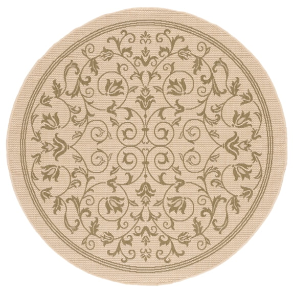 Safavieh Courtyard Nanda Botanical Indoor/Outdoor Area Rug, Natural/Olive, 5'3" x 5'3" Round
