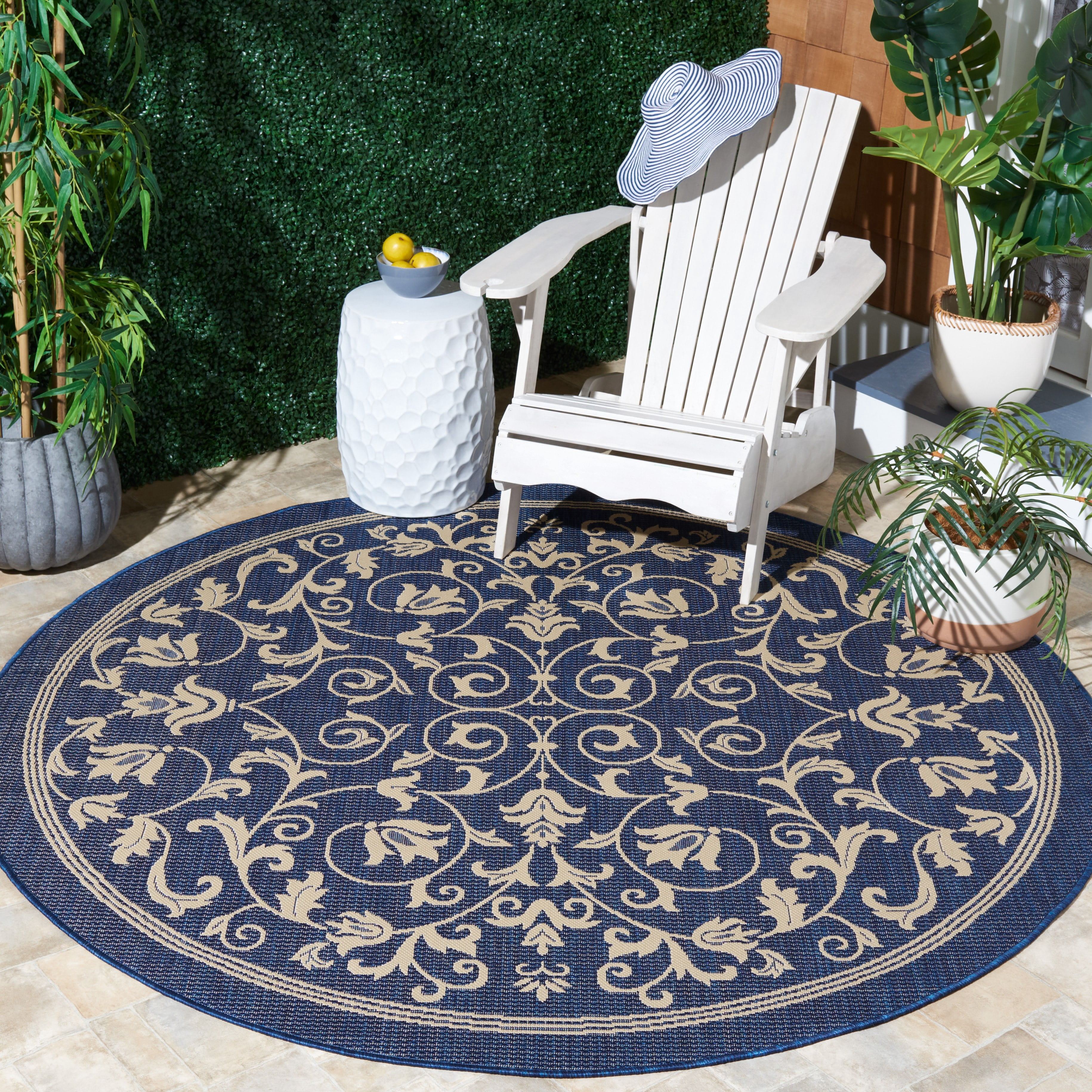 Gd Nanda Rug Safavieh Courtyard Nanda Botanical Indoor/Outdoor Area Rug, Navy/Beige ...